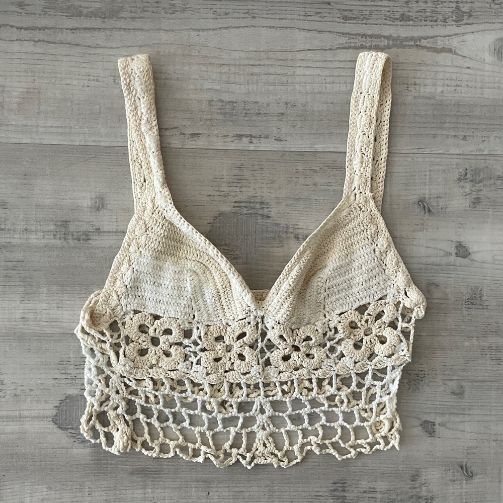 Cream Crochet Knit Crop Top